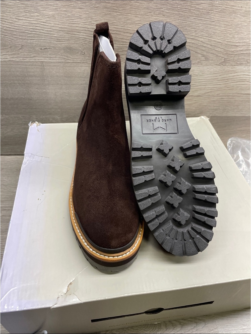 Marc Fisher Dark Brown Suede Chelsea Lug Booties #173